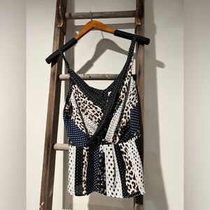 Cabi Samantha Women’s Crossover Animal Print Polka Dot Tank Top Size 6 - no tag